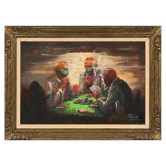 Vintage Signed Latin American Poker Scene Oil Painting by Rodolfo Tarallo