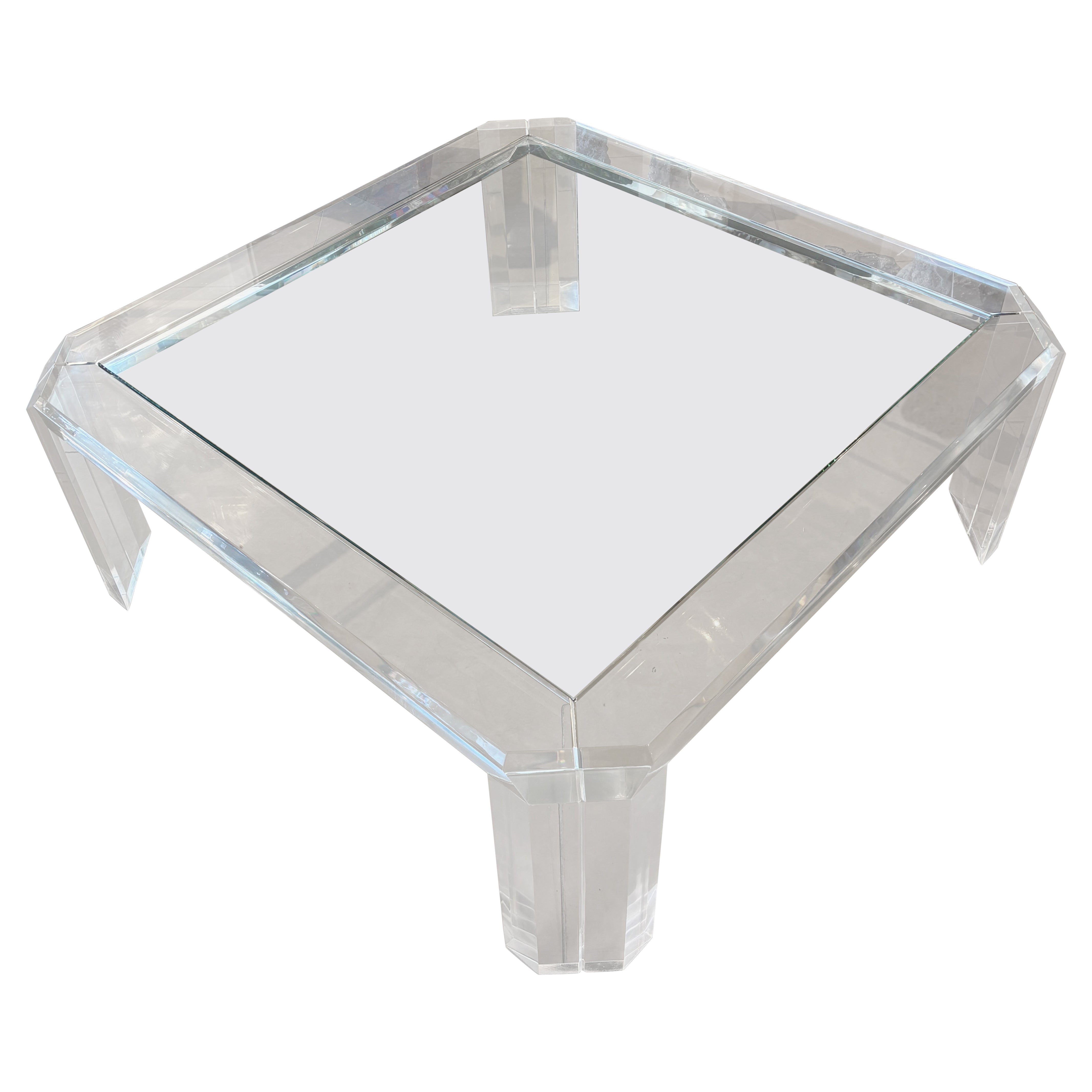 Vintage Signed Les Prismatiques Lucite 
Glass Cocktail Coffee Table in vendita