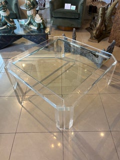 Vintage Signed Les Prismatiques Lucite & Glass Cocktail Table
