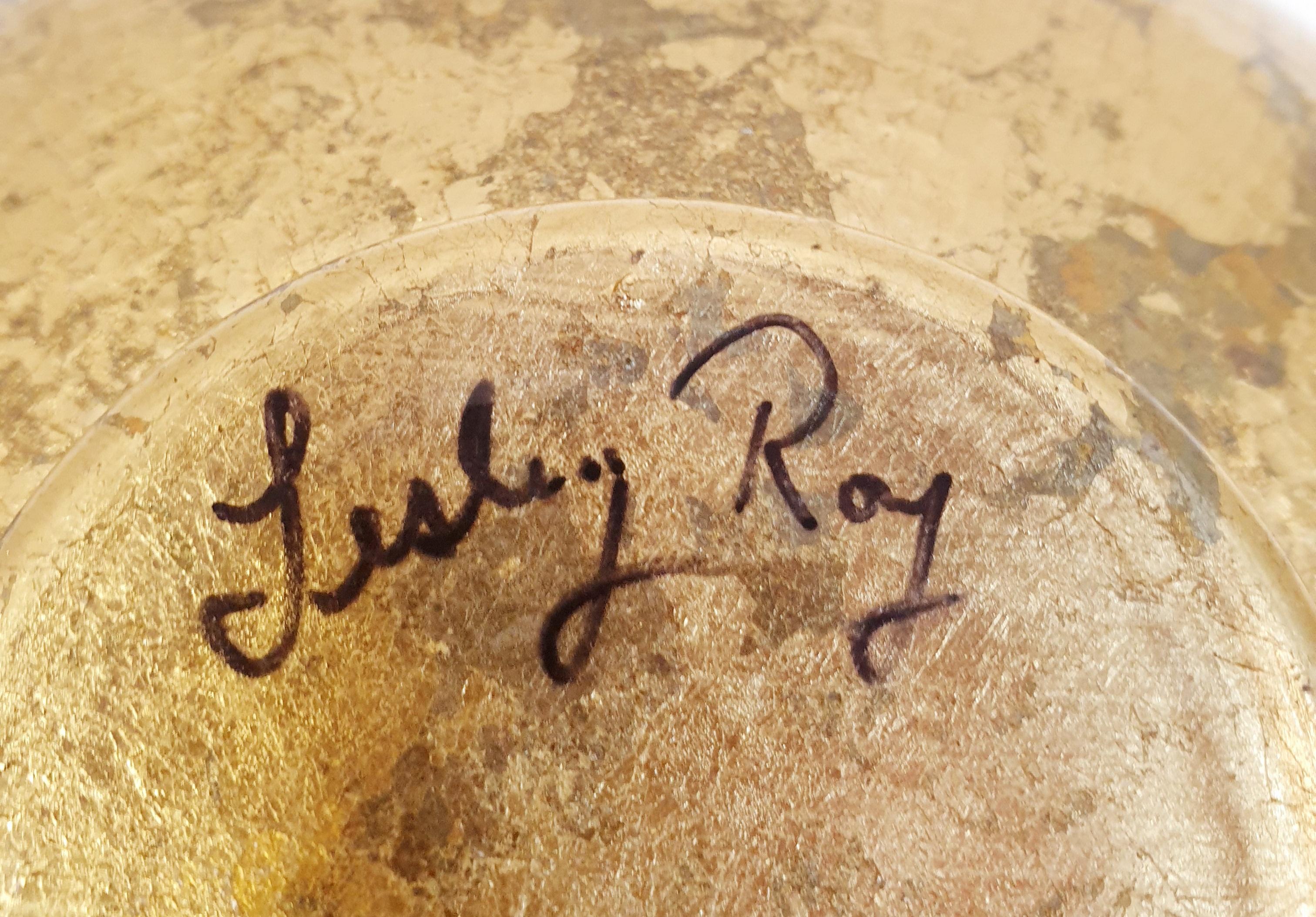 Quadratische Candy Bowl aus Gold mit Craquelé-Schale von Lesley Roy, signiert 4