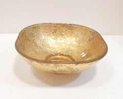 Vintage Signed Lesley Roy Designs Gold Leaf Square Bowl-Crackled Gold Candy Bowl