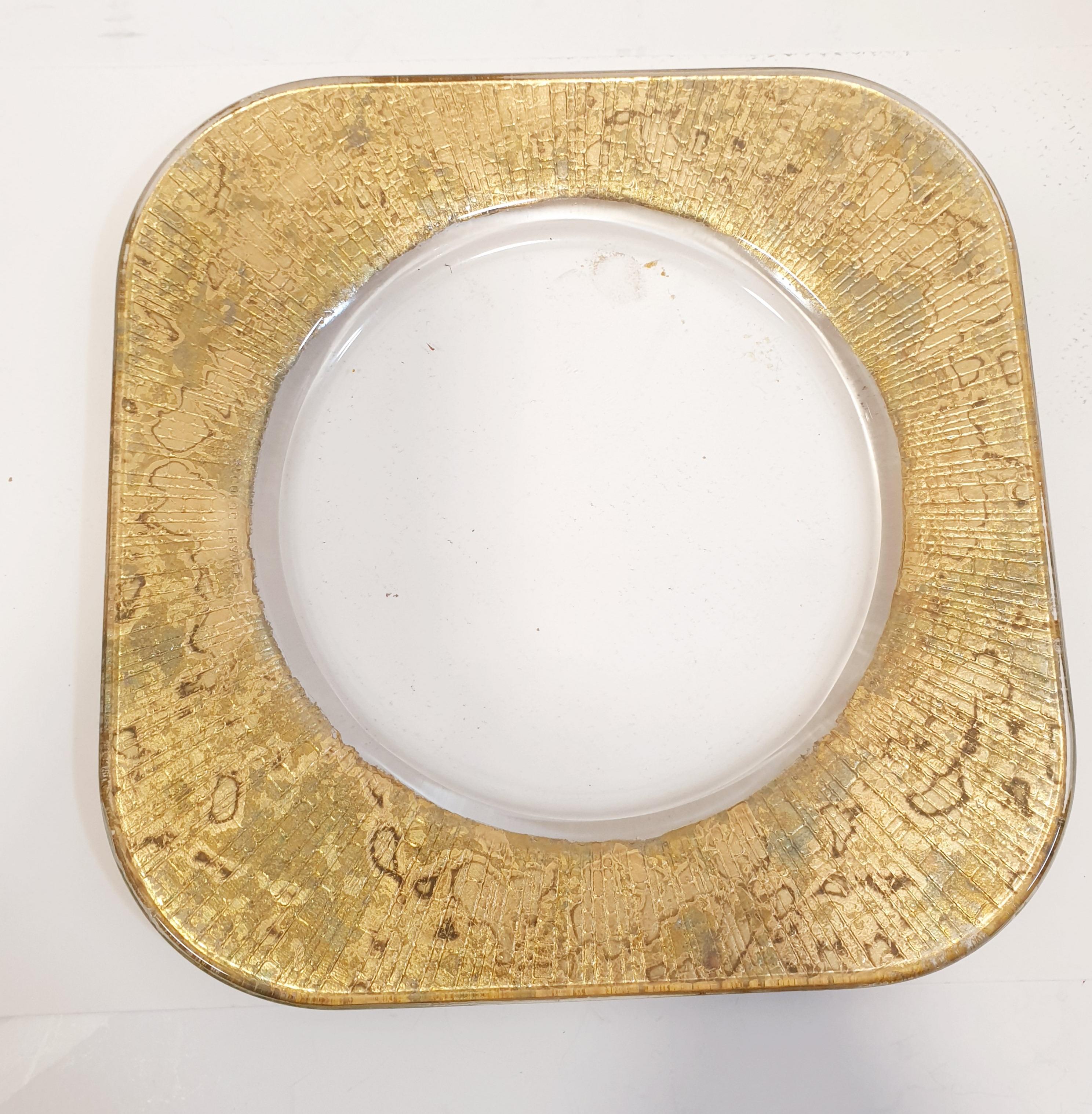Quadratische Candy Bowl aus Gold mit Craquelé-Schale von Lesley Roy, signiert im Zustand „Hervorragend“ in BILBAO, ES