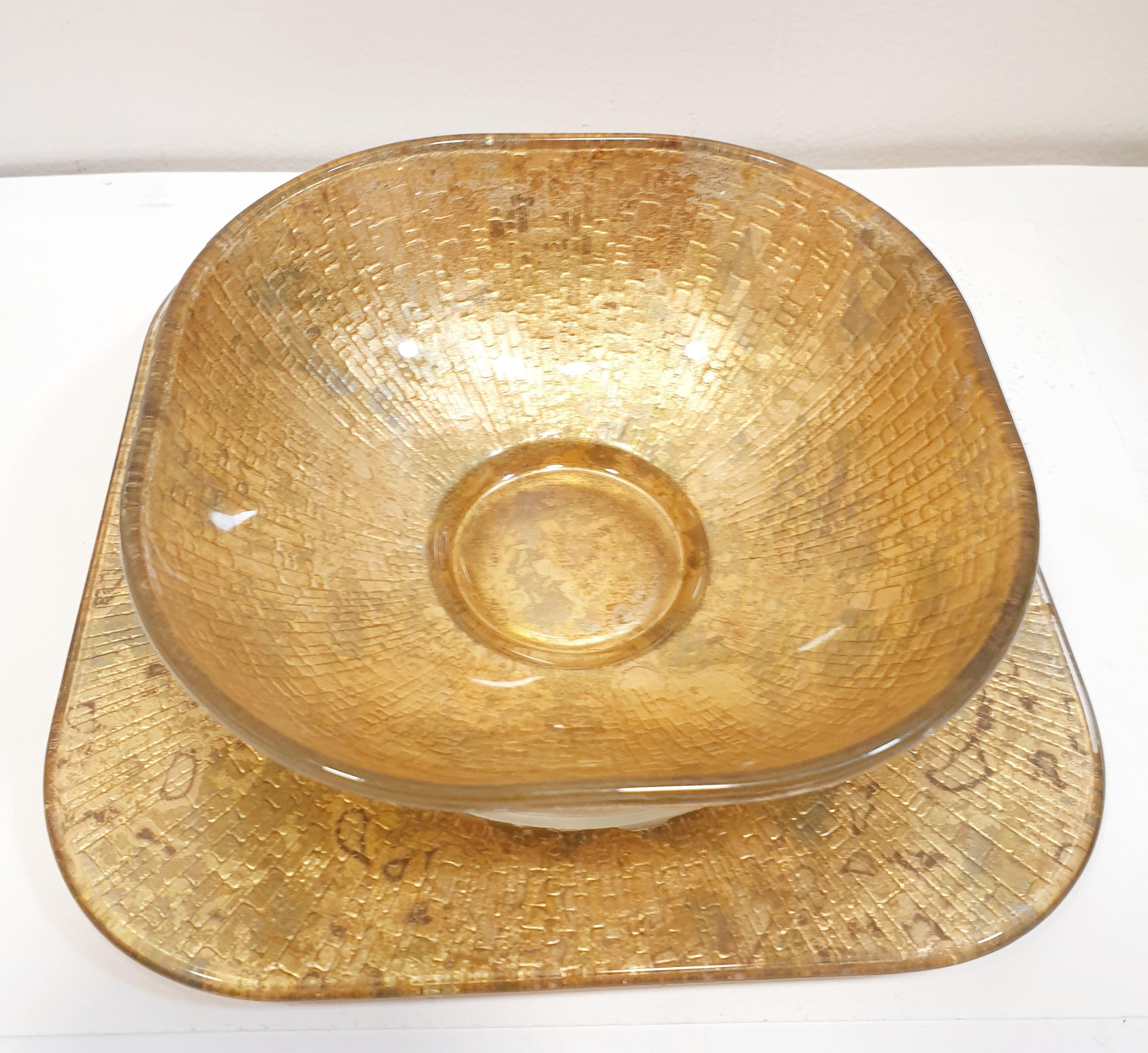 Hand-Crafted Vintage Signed Lesley Roy Designs Gold Leaf Square Bowl-Crackled Gold Candy Bowl