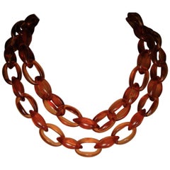 Vintage Signed Long 1980s Orange Open Link Necklace