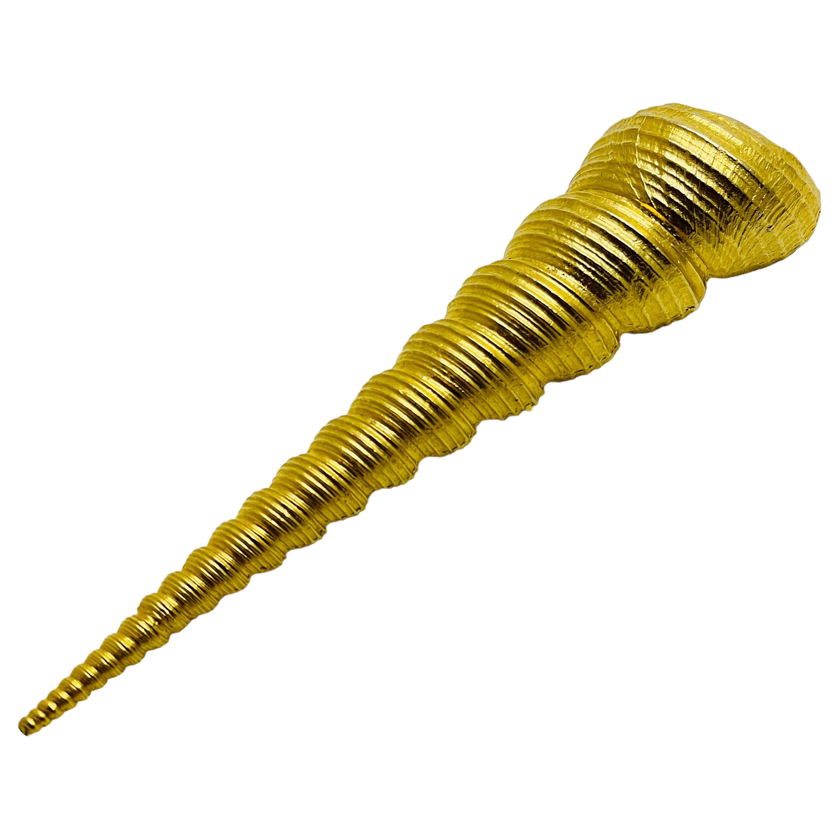 Designer-Brosche, signierte lange Muschel-Gold