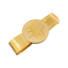 Vintage Signed Longevity Chinese Symbol Long Life Lucky Money Clip 14k Gold