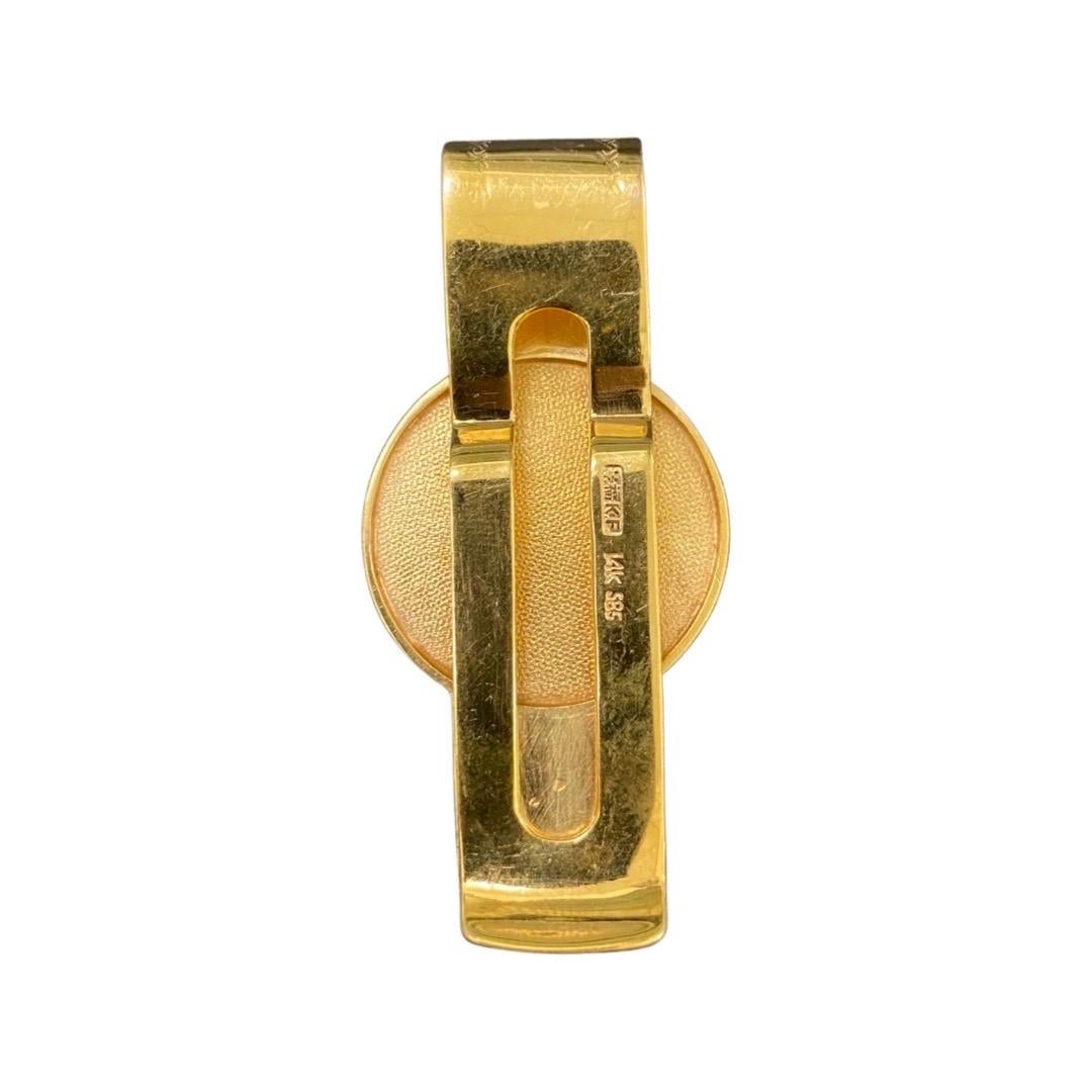 Vintage Signed Longevity Chinese Symbol Long Life Lucky Money Clip 14k Gold In Excellent Condition For Sale In Miami, FL