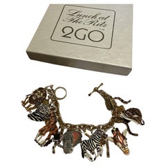 Bracelet vintage signé Lunch at the Ritz Multi Charm SAFARI Jungle Animal Link