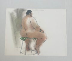 Vintage Signed Male Seated Nude Portrait