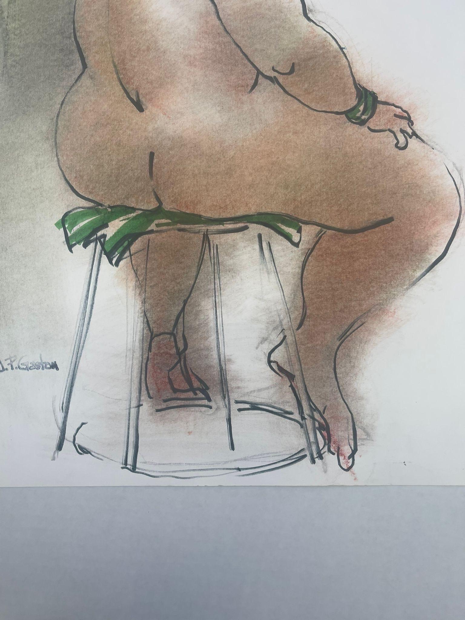 Paper Vintage Signed Male Seated Nude Portrait For Sale