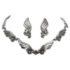 Vintage Signed Margot Mexico Sterling Silver Necklace & Earrings