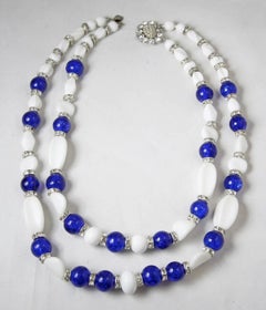 Marquise Vintage Blue And White Two Strand Glass Necklace