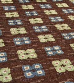 Vintage Signed Märta Måås-Fjetterström Brown Floral Wool Swedish Rug