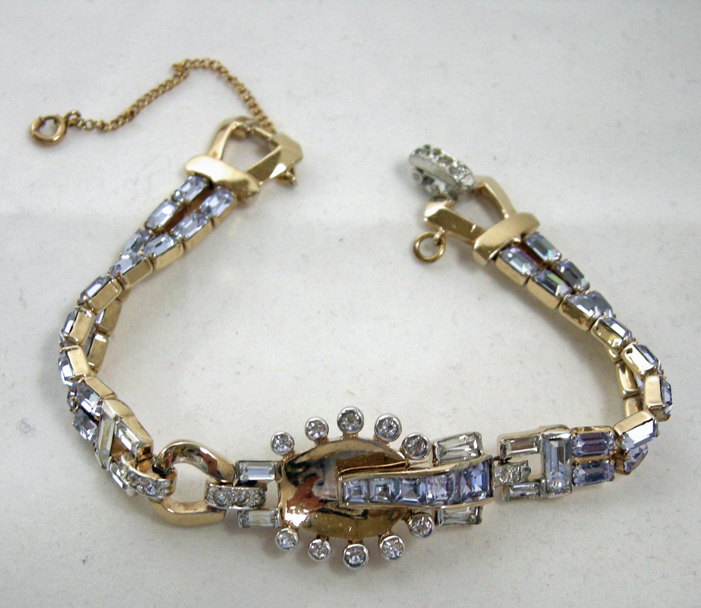 Vintage Signed Mazer Bros. Crystal Bracelet & Earring Set In Good Condition For Sale In New York, NY