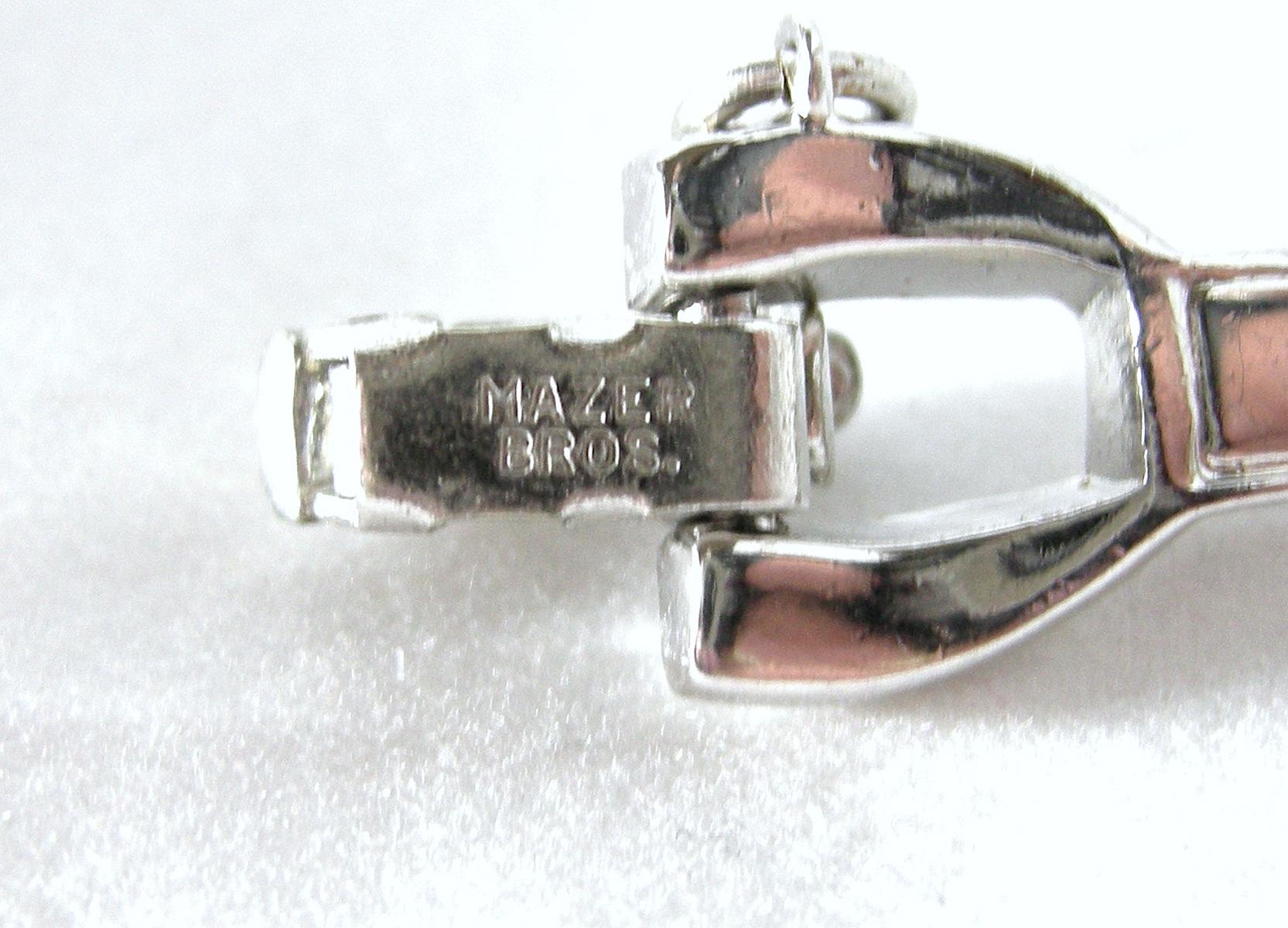 Vintage Signed Mazer Faux Sapphire & Crystal Buckle Bracelet & Earrings Set For Sale 1