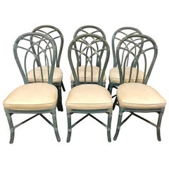 Vintage Signed McGuire Furniture Bamboo Dining Chairs Set of Six