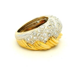 Vintage Signed MDJ Italian 18K Gold Diamond Bombe Ring