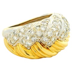 Vintage Signed MDJ Italian 18K Gold Diamond Bombe Ring