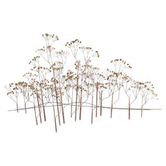 Vintage Signed Mid Century Tree Hanging Wall Art Sculpture in Brass Metal, 1973