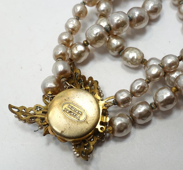 Vintage Signed Miriam Haskell 2-Strand Faux Pearl Necklace at 1stDibs