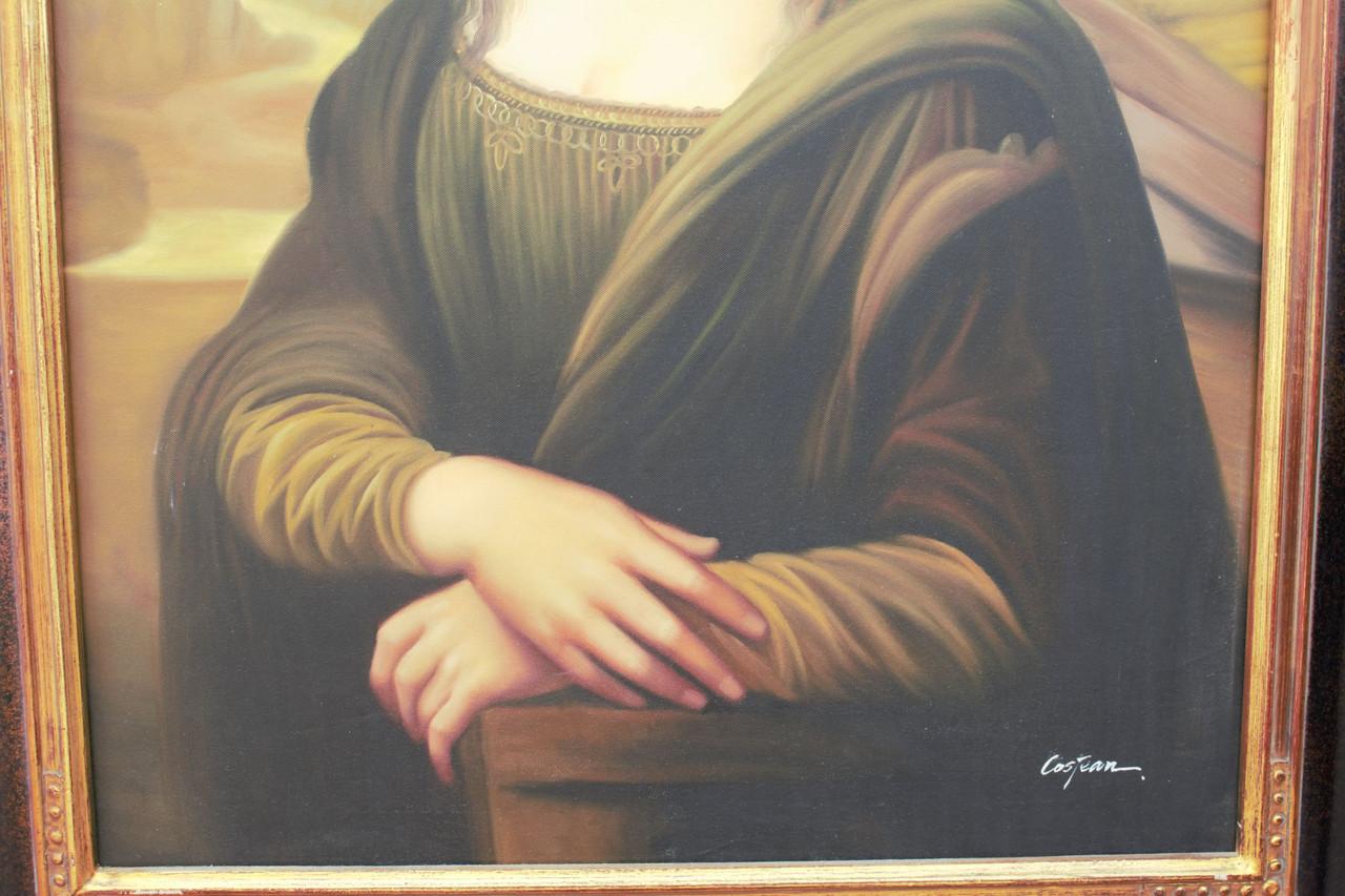 Vintage Signed Mona Lisa Ölgemälde in einem Rahmen (Renaissance) im Angebot