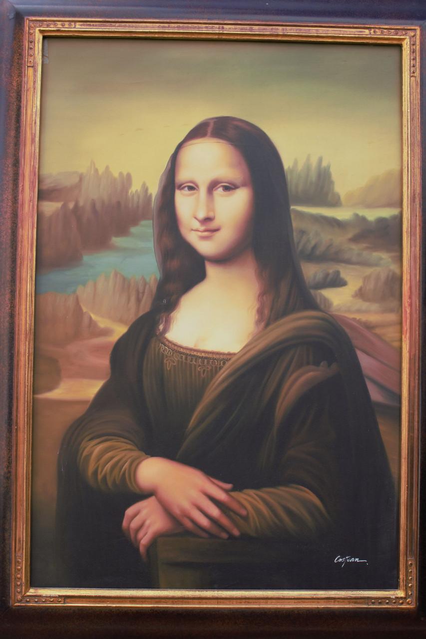Vintage Signed Mona Lisa Ölgemälde in einem Rahmen im Zustand „Gut“ im Angebot in Chicago, IL