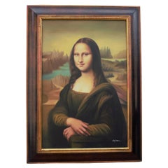 Vintage Signed Mona Lisa Oil Painting in a Frame