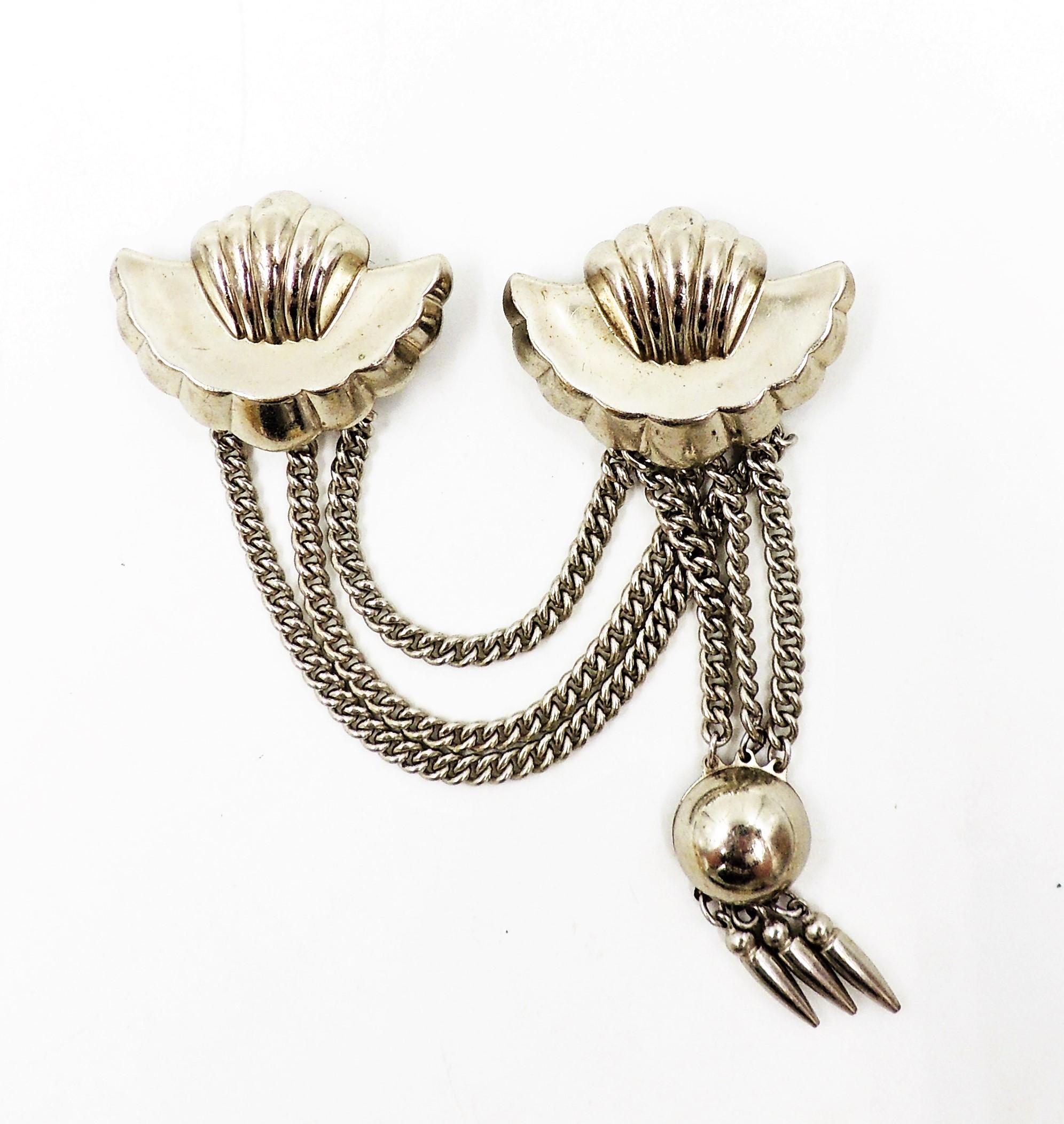 Vintage Signed Monet Convertible Silvertone Chatelaine Brooch, 1947 In Good Condition For Sale In Easton, PA