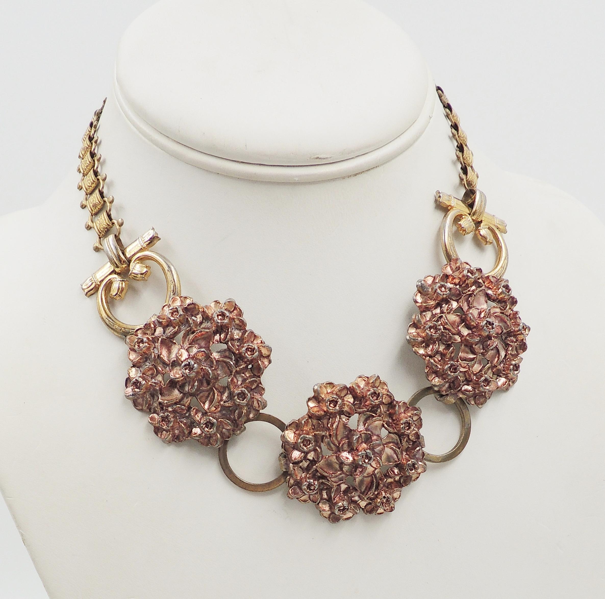 Vintage Signed Monet Etruscan Floral Necklace, 1939 In Good Condition For Sale In Easton, PA