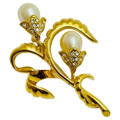 Vintage signed MONET gold plated crystals flower designer brooch