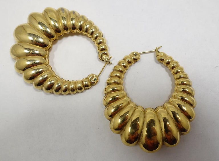 Vintage Signed Pierced Hoop Earrings For Sale at 1stDibs