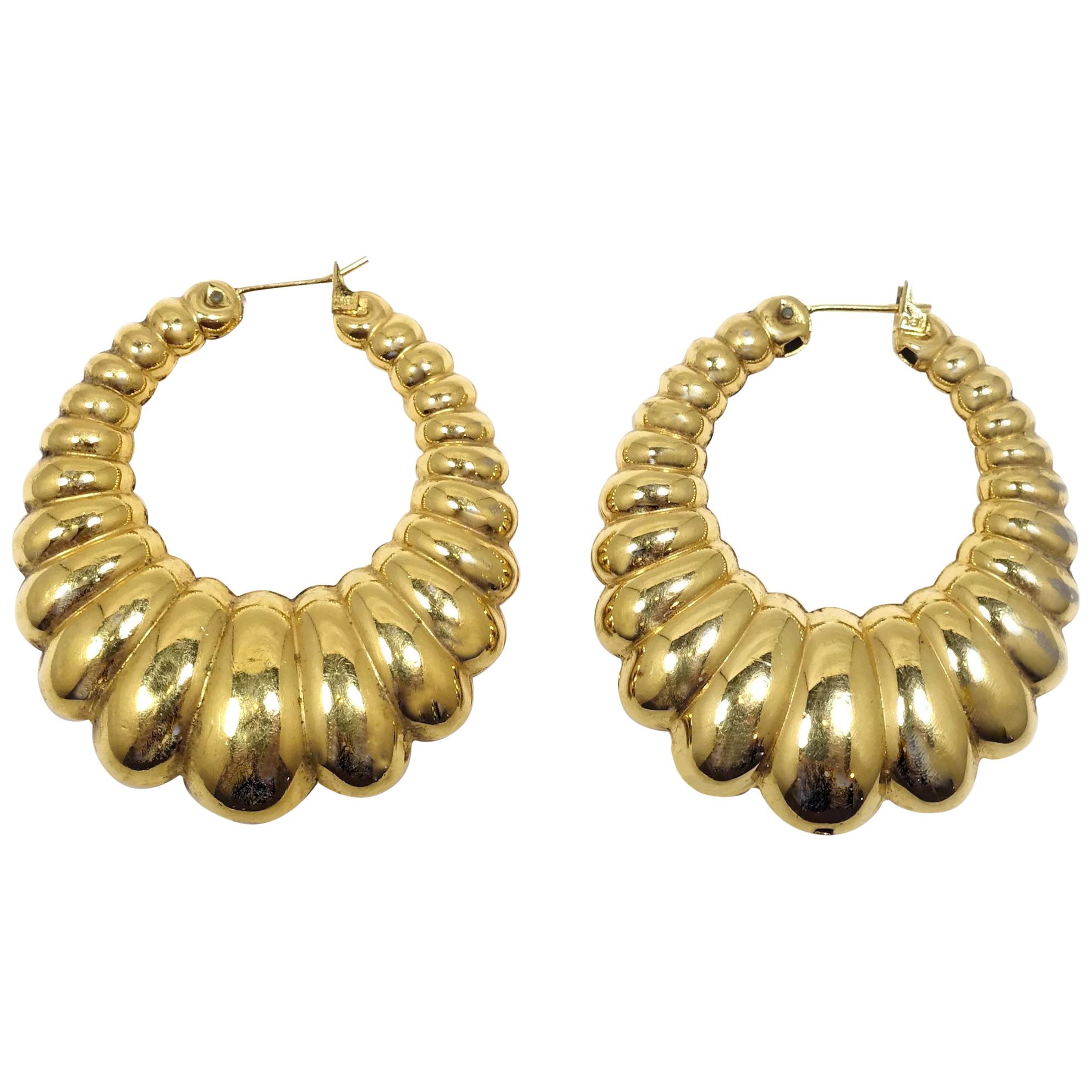 Vintage Signed Monet Pierced Hoop Earrings For Sale