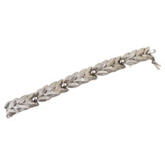 Retro Signed Monet Rhodium Plated Laurels Bracelet, 1956 Ad Piece