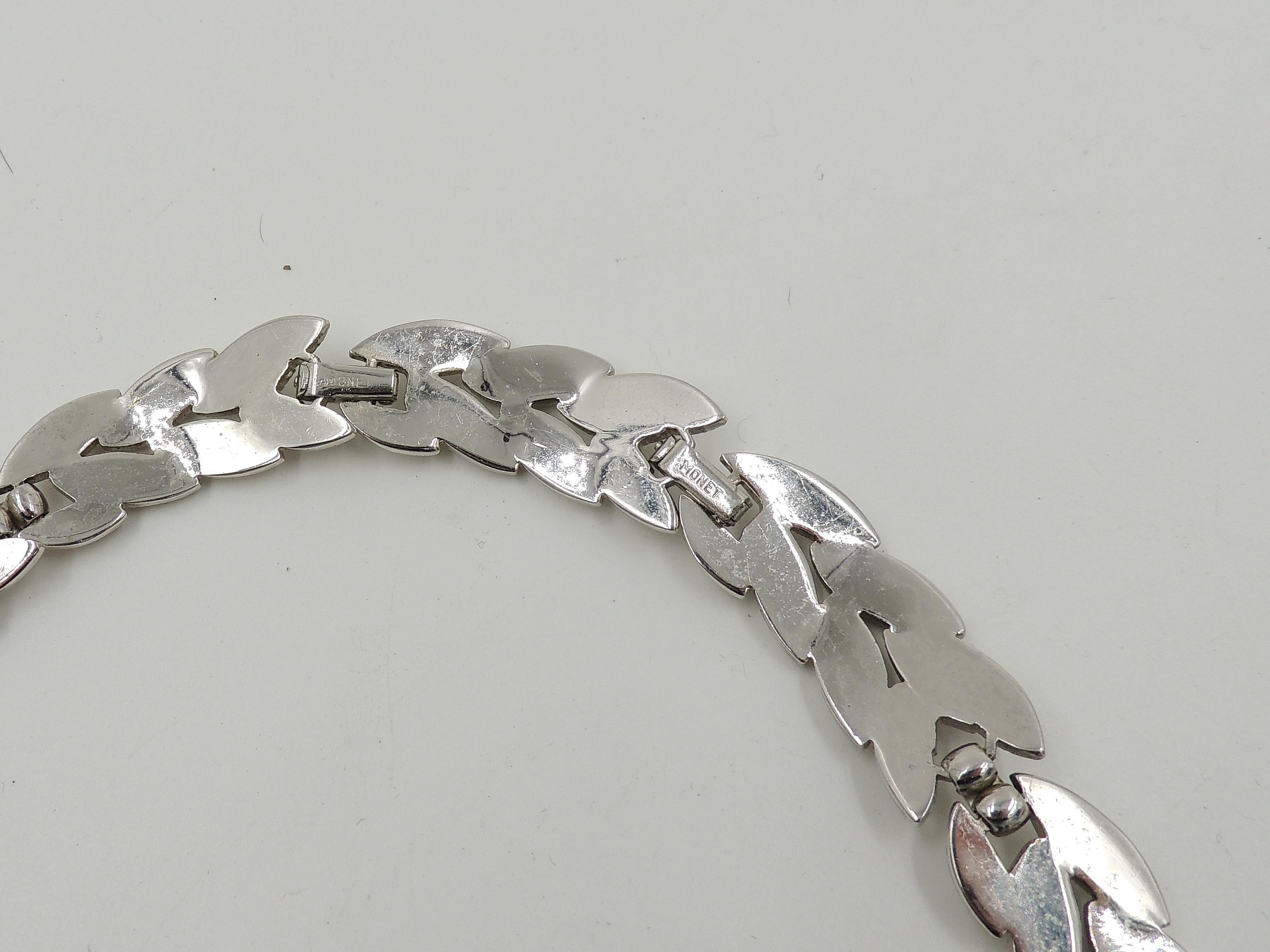 Vintage Signed Monet Rhodium Plated Leaves Collar Necklace, 1956 Ad Piece For Sale 4