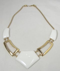 Monet Vintage Signed White Enamel Moderne Necklace