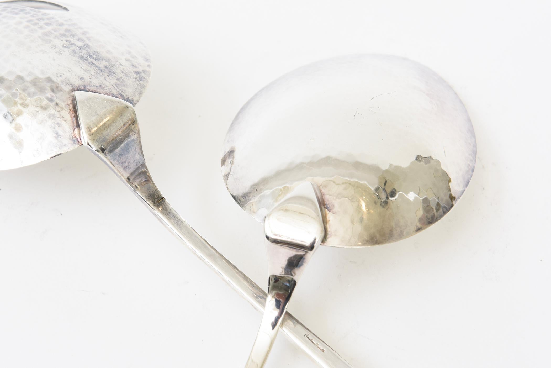 Vintage Signed Monumental Hand Hammered Silver-Plate Salad Servers Or Serving For Sale 4