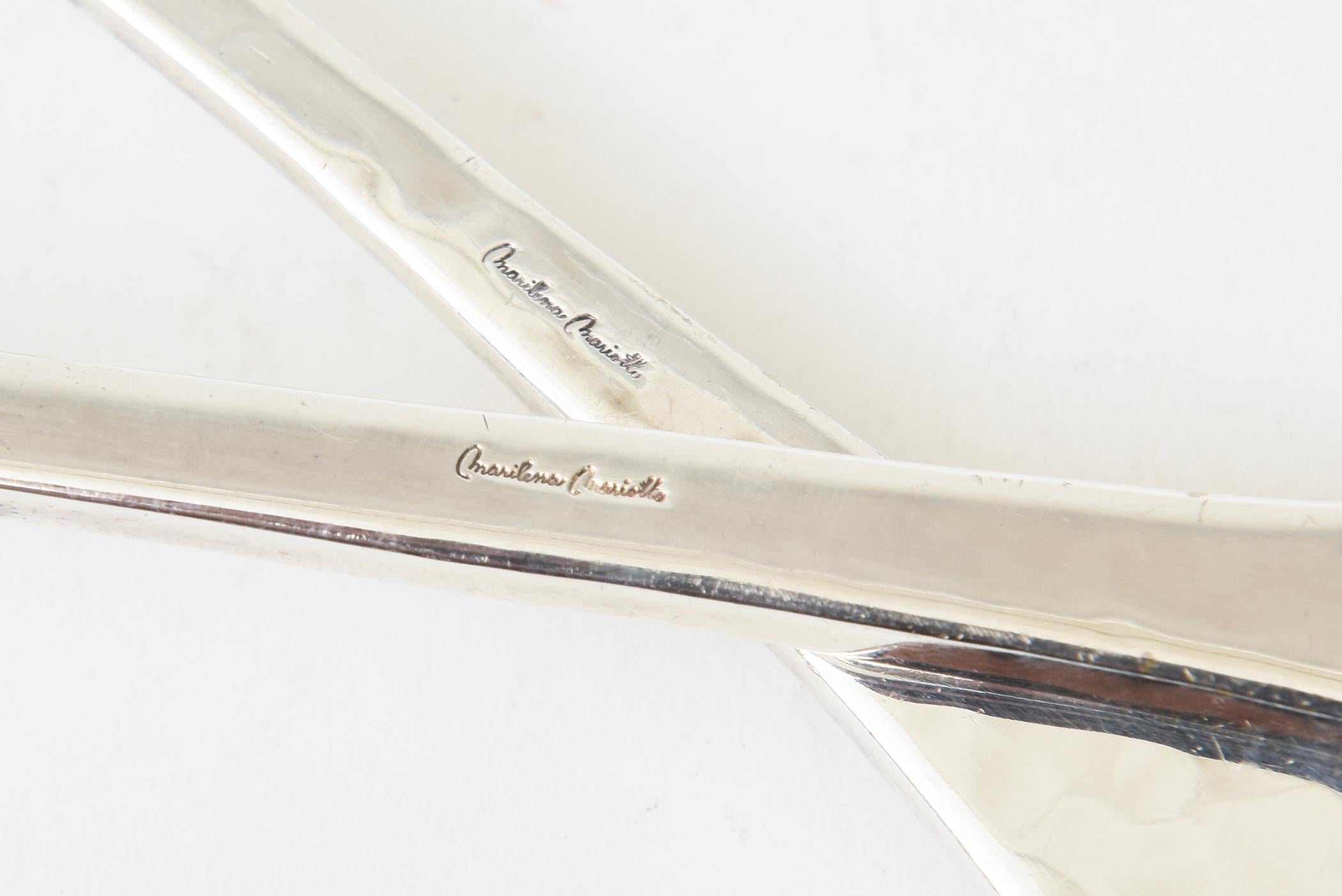 Vintage Signed Monumental Hand Hammered Silver-Plate Salad Servers Or Serving In Good Condition For Sale In North Miami, FL