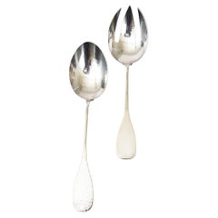 Vintage Signed Monumental Hand Hammered Silver-Plate Salad Servers Or Serving