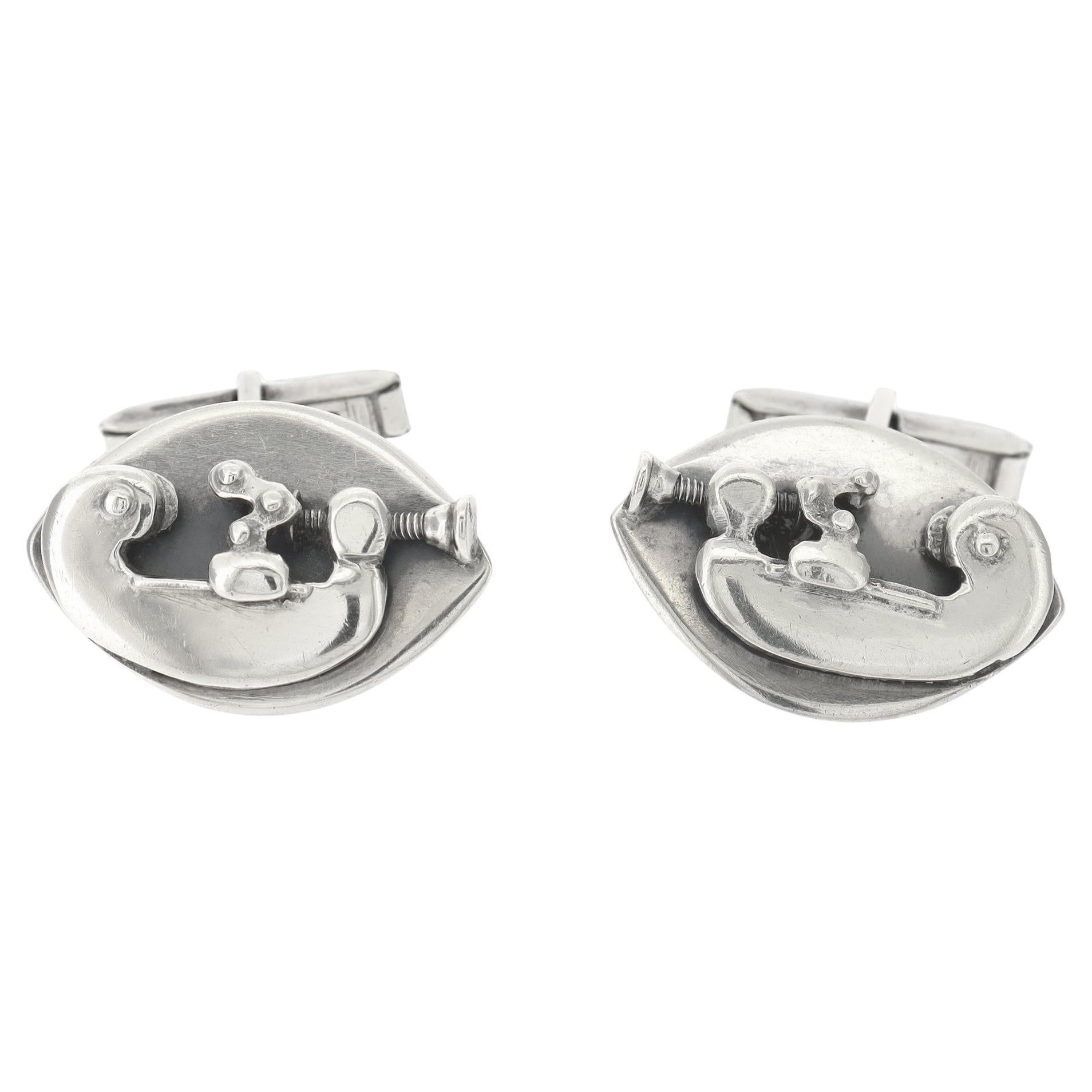 Vintage Signé Nancy Algeo Modernist Sterling Silver Studio Cufflinks