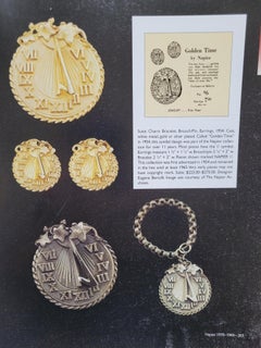 Vintage Signed Napier Ad Piece Silvertone "Golden Time" Sundial Brooch, 1954