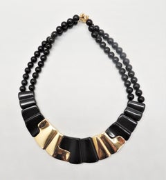 Vintage Signed Napier Black & Goldtone Puzzle Piece Collar Necklace, 1986