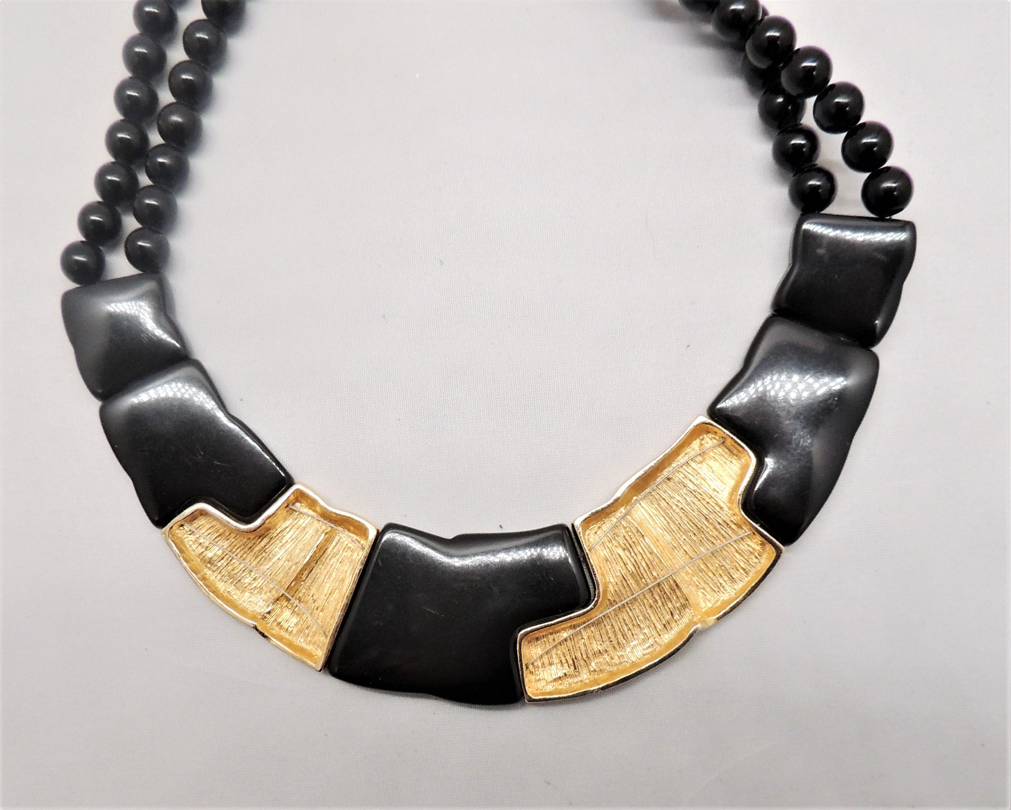 Vintage Signed Napier Black & Goldtone Puzzle Piece Collar Necklace, 1986 In Good Condition For Sale In Easton, PA