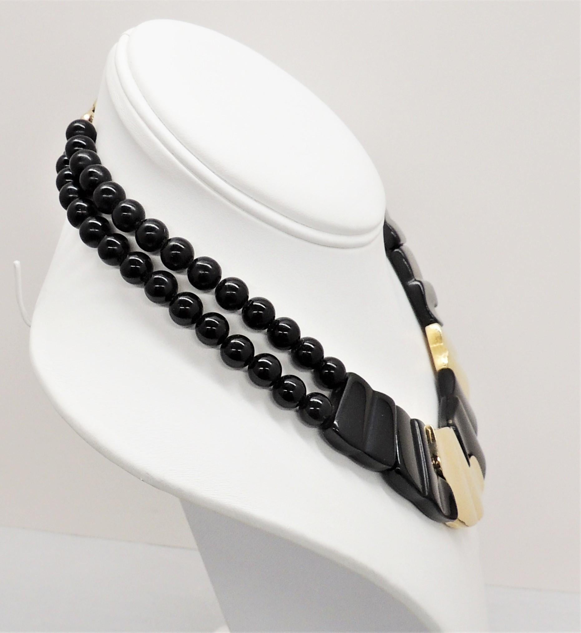Vintage Signed Napier Black & Goldtone Puzzle Piece Collar Necklace, 1986 For Sale 4