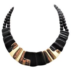 Retro Signed Napier Black & Goldtone Puzzle Piece Collar Necklace, 1986