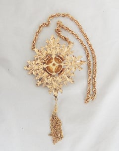 Vintage Signed Napier Book Piece Modernist Goldtone Tassel Necklace, 1972