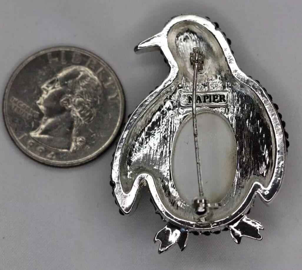 Modernist Vintage Signed Napier Penguin Jelly Belly and Sparkling Crystal Designer Brooch For Sale