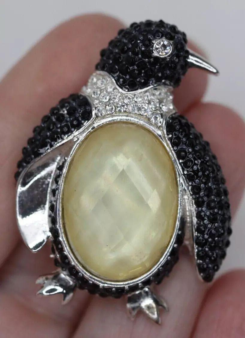 Mixed Cut Vintage Signed Napier Penguin Jelly Belly and Sparkling Crystal Designer Brooch For Sale