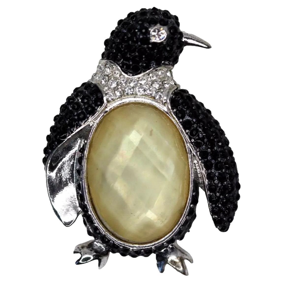 Vintage Signed Napier Penguin Jelly Belly and Sparkling Crystal Designer Brooch For Sale