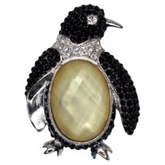 Vintage Signed Napier Penguin Jelly Belly and Sparkling Crystal Designer Brooch