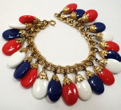 Vintage Signed Napier Red, White & Blue Drops Bracelet